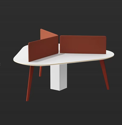 Modern Office Desk With White Top Red Legs And Brown Dividers 3d model