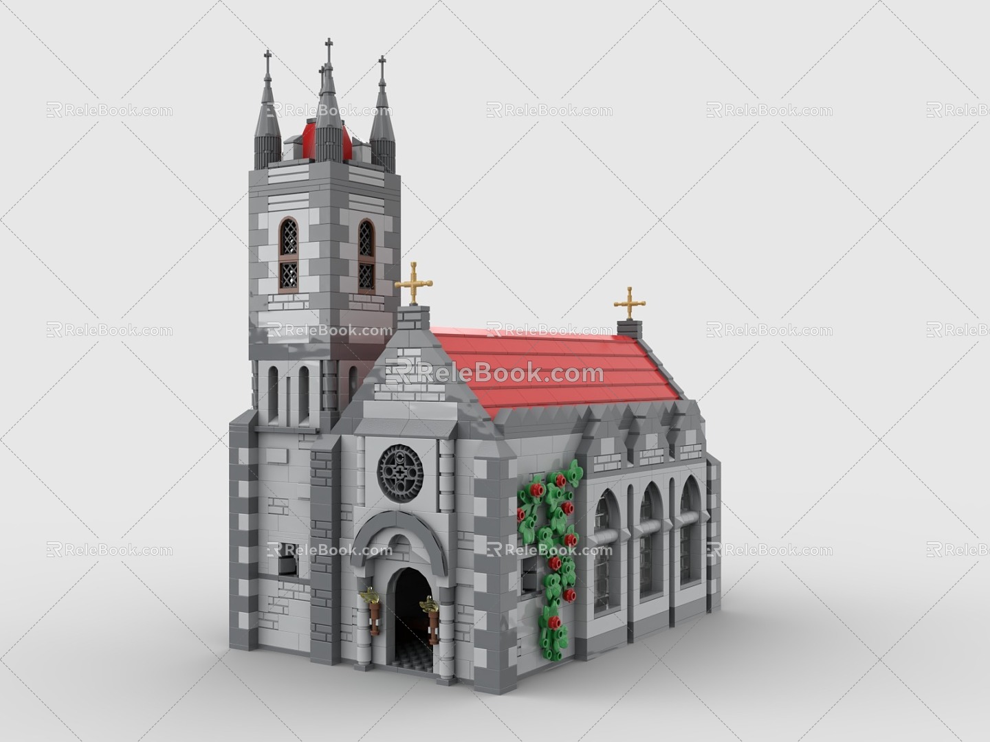 LEGO toy building blocks medieval church building house european architecture 3d model