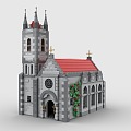 LEGO toy building blocks medieval church building house european architecture 3d model