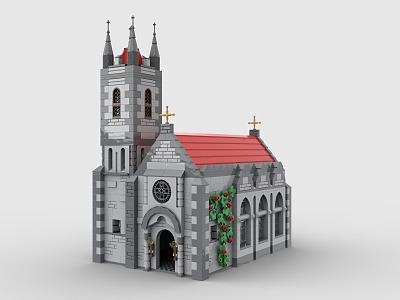 LEGO toy building blocks medieval church building house european architecture 3d model