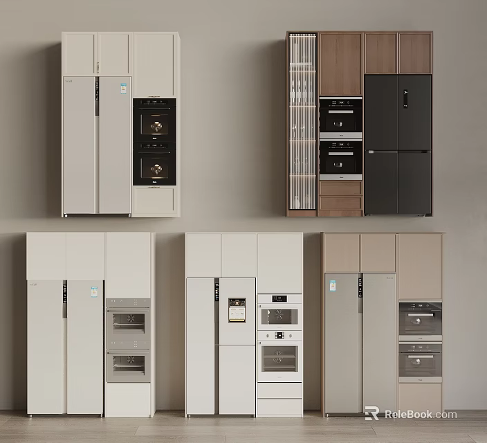 Modern Refrigerator Cabinets With Various Designs Glass Doors Drawers And Colors 3d model 