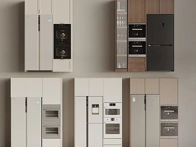 Modern Refrigerator Cabinets With Various Designs Glass Doors Drawers And Colors 3d model