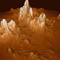 Martian Rugged Terrain With Red Landscape And White Rock Peaks