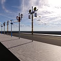 Various Styles Outdoor Lights Along Sidewalk Under Blue Sky Open View