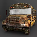 Old Rusty School Bus With Yellow Black Stripes And Worn Exterior 3d model