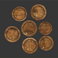 Rustic Wooden Round Trays With Natural Texture On Dark Background 3d model