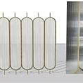 Elegant Modern Room Divider Design With Gold Metal Frame And Arched Glass Stripes