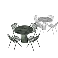 Modern Round Table With Striped Chairs In White And Green Tapered Leg Design