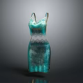 Elegant Teal Spaghetti Strap Dress With Intricate Pattern And Fitted Design