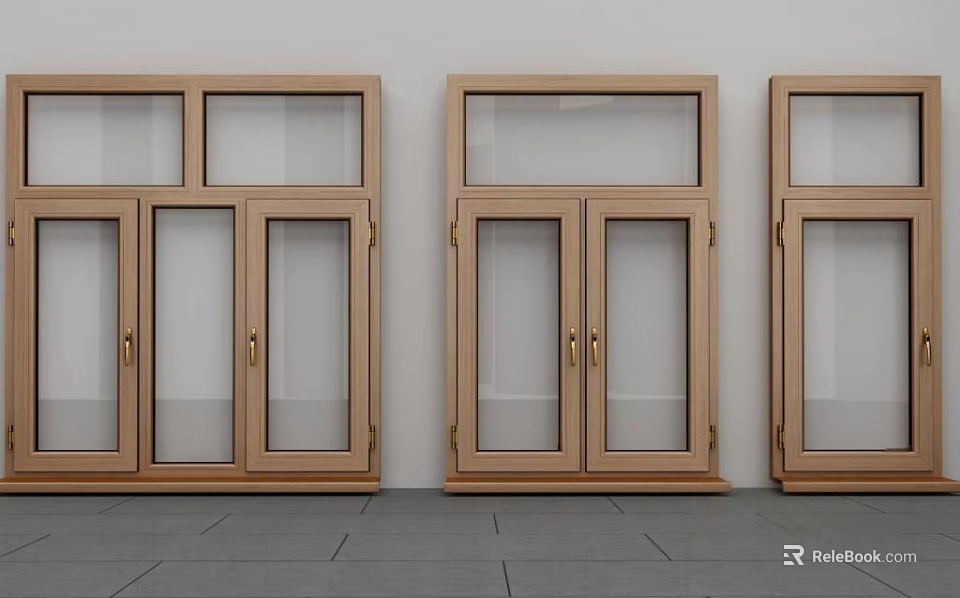 Modern Wooden Casement Windows Display With Clear Glass And Various Styles 3d model 