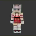 Pixelated Character Biological Design in Red Pink Striped Outfit Minecraft Style