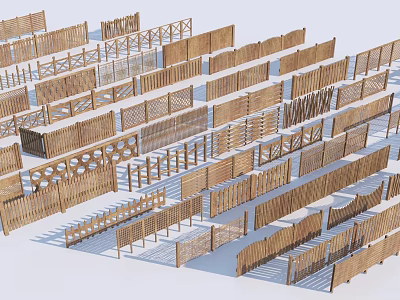 Various Wooden Fence Types Showcasing Different Styles And Structures For Outdoor Use 3d model