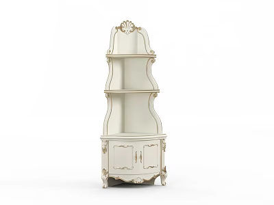 Elegant White Classical Decorative Cabinet With Carved Details And Multiple Shelves 3d model