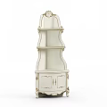 Elegant White Classical Decorative Cabinet With Carved Details And Multiple Shelves