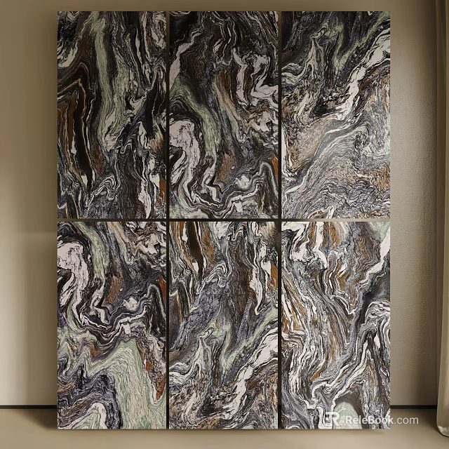 Natural Stone And Wood Wall Decor With Multicolor Marble Texture Panels 3d model 