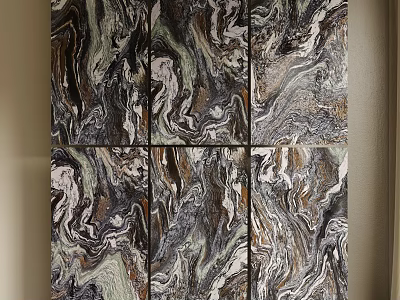 Natural Stone And Wood Wall Decor With Multicolor Marble Texture Panels 3d model