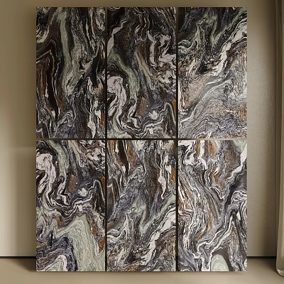 Natural Stone And Wood Wall Decor With Multicolor Marble Texture Panels 3d model