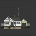 Cartoon Scene Of White House With Green Roof Green Door Steps Garage Lawn And Driveway