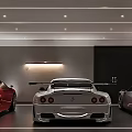 Modern Luxury Indoor Parking Garage With Three Sports Cars And Ambient Lighting