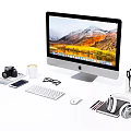 Modern Desktop Workspace With Apple Computer Camera Coffee Cup And Office Tools 3d model