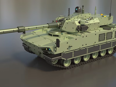 Modern Green Military Tank Featuring Long Gun Barrel Tracks Antenna and Sensors 3d model