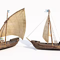 Two Vintage Wooden Sailboats With Traditional Canvas Sails And Classic Hull Details
