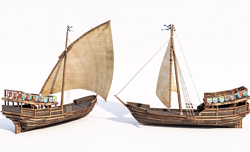 Modern Sailing Wooden Boat 3d model