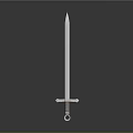 Medieval Sword With Steel Blade Ornate Hilt Guard Standing On Dark Background With Reflection