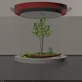 Modern Indoor Landscape With Red Ceiling Light Circular Base Green Tree And Small Plants 3d model