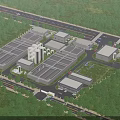 Industrial Factory Aerial View With Multiple Buildings Surrounded By Green Trees And Lawns