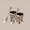 Vintage Silver Egg Cups With Claw Feet And Decorative Spoons Set