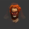 Detailed Game Movie Character Head With Red Hair and Fierce Facial Expression