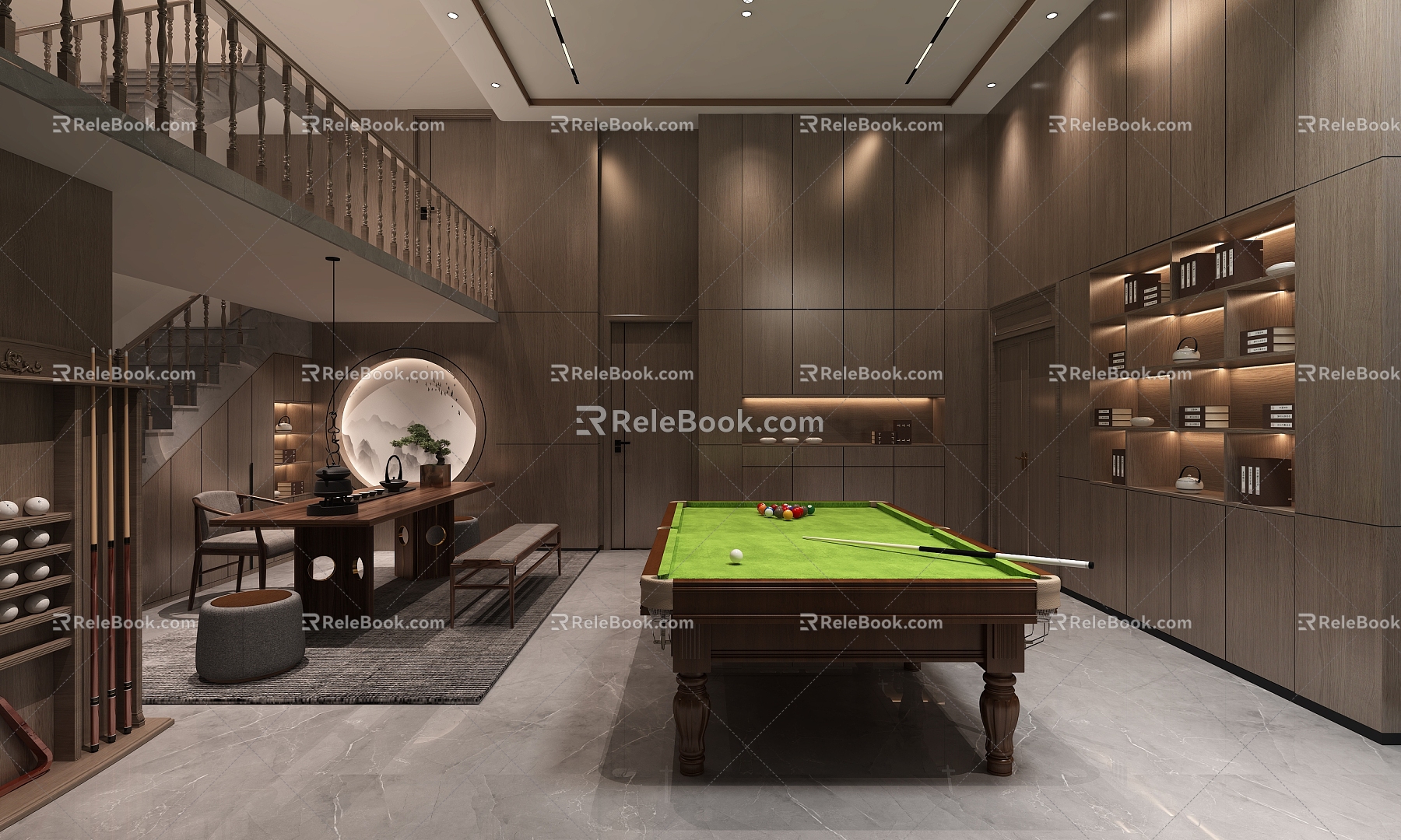 New Chinese Style Underground Billiard Room Tea Room Decorative Cabinet 3d model