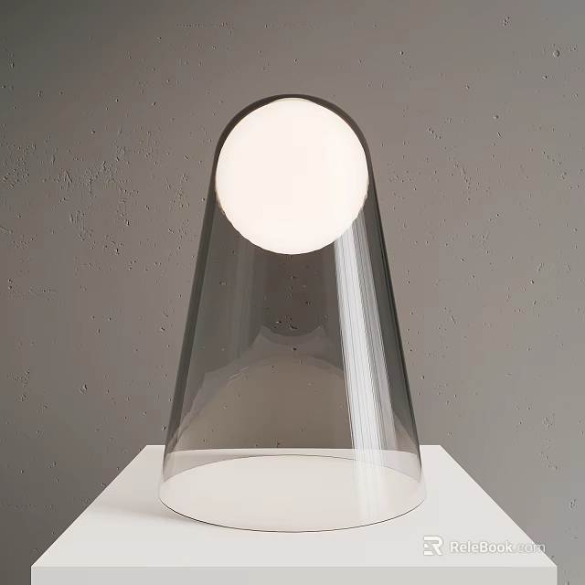 Table Lamp with Transparent Glass Shade Round White Light on White Table Against Gray Wall 3d model 