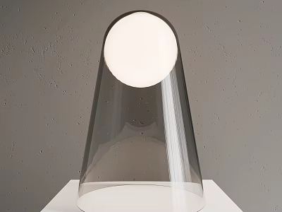Table Lamp with Transparent Glass Shade Round White Light on White Table Against Gray Wall 3d model