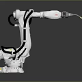 White Industrial Robotic Arm With Black Cables And Grey Background Setting 3d model