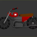 Red Motorcycle With Orange Seat Yellow Headlight Black Tires And Silver Frame