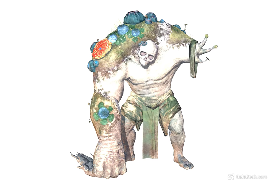 Game Movie Character Skull Headed Monster Covered With Plants Moss And Mushrooms 3d model 