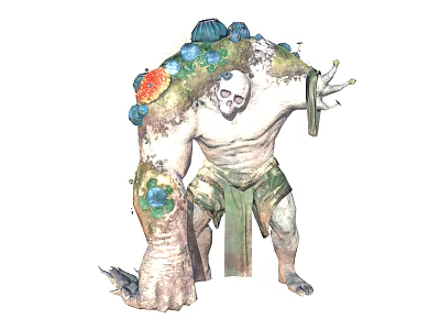 Game Movie Character Skull Headed Monster Covered With Plants Moss And Mushrooms 3d model