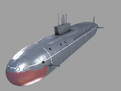 Detailed Gray Submarine With Red Bow Conning Tower And Antennas Structure 3d model