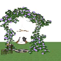 Garden Swing Playground Equipment with Green Ivy Purple Flowers in City Grass for Child Fun