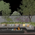 Lush Green Feature Wall With Purple Flowers And Outdoor Sofa In Garden Patio