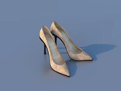 Sparkling Beige Women's High Heels With Pointed Toe And Stiletto Heel On Blue Background 3d model