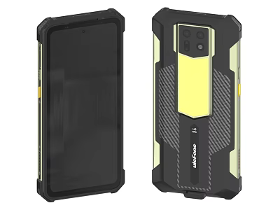 Ulefone Rugged Smartphone Front And Back View With Yellow Black Design And Camera Module 3d model