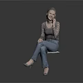 Woman With Pink Hair Wearing Lace Top And Jeans Sitting On Chair Talking On Phone