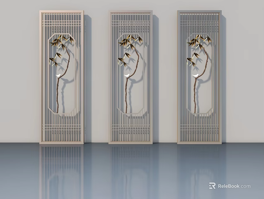 Modern Swing Doors Featuring Elegant Carved Floral Patterns And Decorative Design 3d model