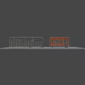 Temporary Barriers With Orange Gray Metal Rails Black Gold Stanchions On Paved Ground