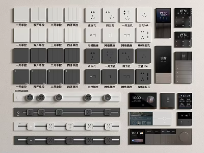 Various Style Modern Switch Panels With White Gray Black Colors And Socket Functions 3d model