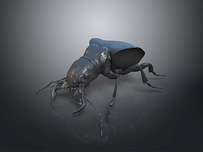 Shiny Metallic Beetle Model With Detailed Legs And Antenna On Gray Background 3d model