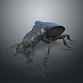 Shiny Metallic Beetle Model With Detailed Legs And Antenna On Gray Background